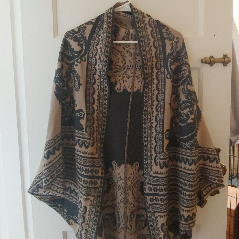 Cape cardigan draped sweater